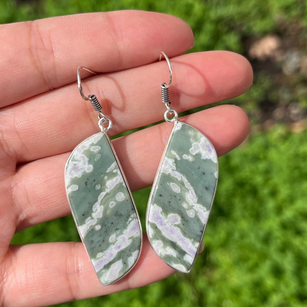 Silver plated ocean jasper drop earrings